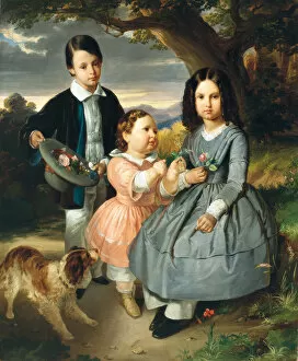 Biedermeier Collection: Children group portrait, 1851