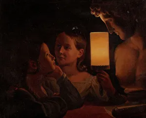 Two Children Illuminating a Sculpted Bust, 1839. Creator: Johan Gustaf Sandberg