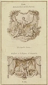Nine Children Listening to a Girl Tell a Story; A Boy Handing a Purse to a Girl Seated... c. 1757. Creator: Hubert Francois Gravelot