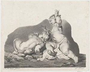 Two children lying on the ground, one seen from behind, 19th century. 19th century. Creator: Anon