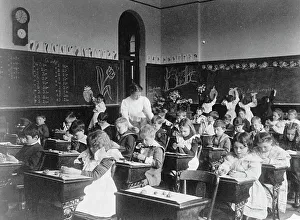 Cyanotypes 1890 1900 Gmgpc Prints: Children modeling clay at desks and drawing on blackboard in Washington