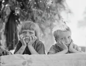Climate Prints: Children of Oklahoma drought refugee in migratory camp in California