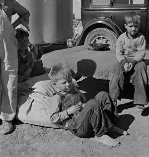 Bib Overalls Collection: Children of Oklahoma migrants, near Calipatria, California, 1937. Creator: Dorothea Lange