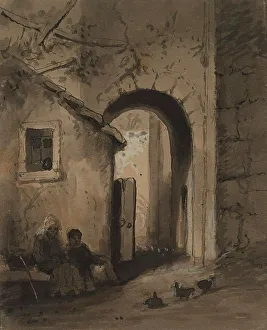 Children Outside a Gate, mid 19th century. Creator: Alfred Jacob Miller