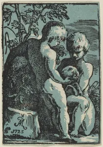 Petting Prints: Two Children Petting a Lamb, 1725. Creator: Anton Maria Zanetti