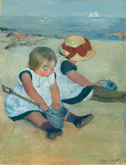 Sandy Prints: Children Playing on the Beach, 1884. Creator: Mary Cassatt