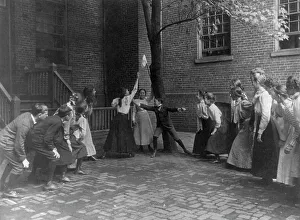 Cyanotypes 1890 1900 Gmgpc Prints: Children playing game with handkerchief on stick in school yard