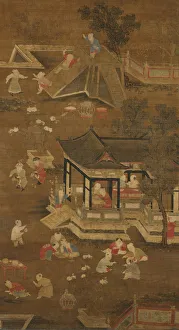 Pavilion Prints: Children playing in the palace garden, late 13th-15th century. Creator: Unknown