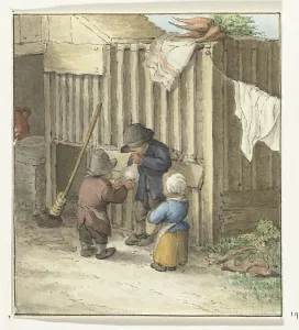 Bladder Prints: Three children playing with a pig bladder, 1775-1833. Creator: Jean Bernard