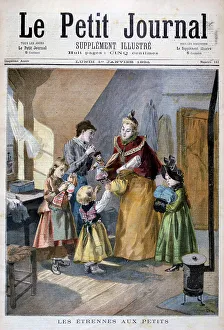 Excited Prints: Children receiving New Years gifts, 1894. Artist: Oswaldo Tofani
