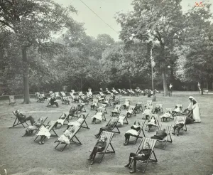 Deck Chair Prints: Children resting in deck chairs, Bostall Woods Open Air School, London, 1907