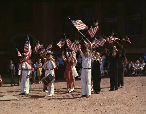 Patriotic Collection: Children stage a patriotic demonstration, Southington, Conn. 1942. Creator: Charles Fenno Jacobs