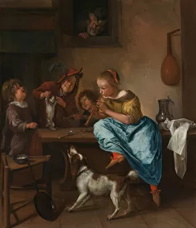 Steen Gallery: Children teaching a Cat to dance (The Dancing Lesson), Between 1660 and 1670