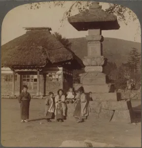 School House Prints: Children in front of village schoolhouse, Karuizawa, Japan, 1904