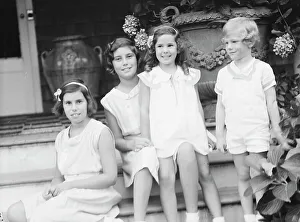 Sisters Prints: Children of W.G. Kimball, seated on the steps of their house