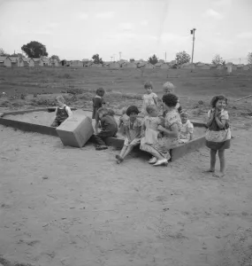 Children who attend nursery school, Farmersville FSA camp, Tulare County, California, 1939 Creator: Dorothea Lange Children who attend nursery school, Farmersville FSA camp, Tulare County, California, 1939 Creator: Dorothea Lange