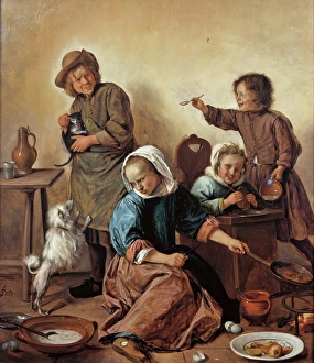 Nivaagaard Collection Prints: The Children's Meal, c1665. Creator: Jan Steen