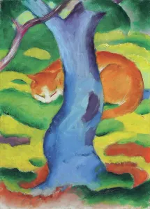 Children's Picture (Cat Behind A Tree), 1910-1911. Creator: Marc, Franz (1880-1916).<br> Children's Picture (Cat Behind A Tree), 1910-1911. Creator: Marc, Franz (1880-1916)