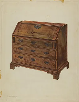 Inlaid Prints: Child's Desk, c. 1937. Creator: Ernest Busenbark
