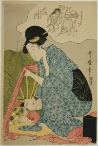 Dreaming Prints: Childs nightmare of ghosts, Japan, c. 1800 / 01. Creator: Kitagawa Utamaro