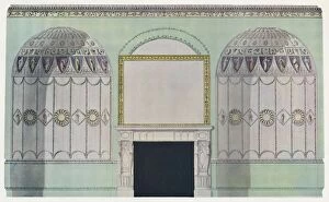 Alcove Gallery: Chimney-piece planked by alcoves; interior composition, c18th century. Artist: James Wyatt