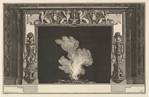 Chimneypiece: Affronted griffons on the lintel and candelabra on the jambs (Ch. accomp Chimneypiece: Affronted griffons on the lintel and candelabra on the jambs (Ch. accomp