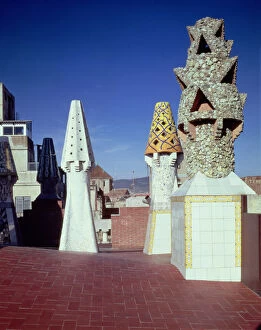 Guell Gallery: Chimneys on the east sector of the Güell Palace, 1886-1890, designed by Antoni