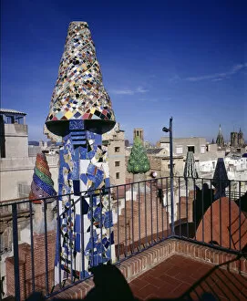 Guell Gallery: Chimneys on the roof of the Güell Palace 1886-1890, designed by Antoni Gaudi i Cornet