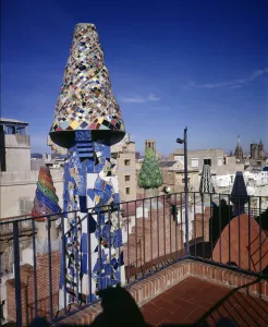 Antoni Gallery: Chimneys on the roof of the Güell Palace 1886-1890, designed by Antoni Gaudi i Cornet