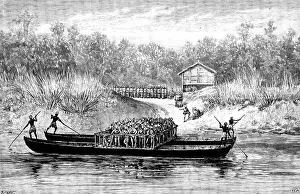 Burma Prints: The Chin-Lushai Expedition: crossing a river near Kolymyo, 1890. Creator: R. Taylor