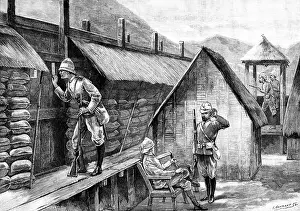 Burma Prints: The Chin-Lushai Expedition: an outpost look-out at Yawhi, 1890. Creator: P Naumann