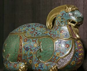 Cloisonne Gallery: Chinese box and cover in the form of a ram, 18th century