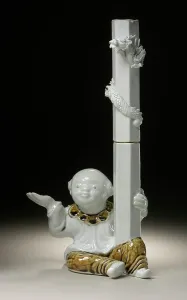 Hirado Ware Prints: Chinese Boy (karako) Holding Candlestick with Raised Dragon