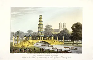 The Chinese bridge and pagoda, erected in St Jamess Park, London, 1814. Artist