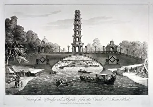 Chinese bridge and pagoda, St Jamess Park, Westminster, London, 1814
