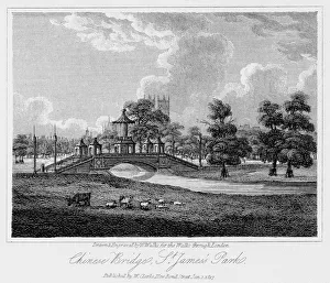 W Wallis Prints: Chinese Bridge, St Jamess Park, Westminster, London, 1817. Artist: W Wallis