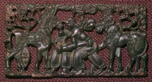 Chinese bronze harness-plaque of wrestling men, 5th century BC