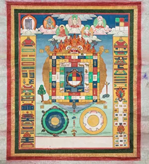 Gouache On Silk Prints: Chinese calendar, 19th century