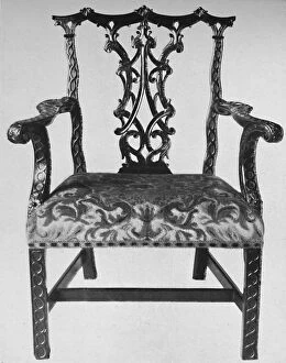Edward F Strange Gallery: Chinese Chippendale Elbow-Chair with Seat in Contemporary Needlework, mid 18th century, (1928)