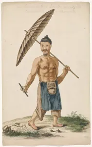 Craftsman Prints: Chinese craftsman with parasol and razor, c.1675-c.1725. Creator: Anon
