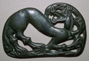 Chinese fourth century BC bronze plaque, depicting a tiger
