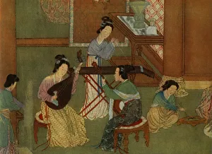 Ming Dynasty Prints: Chinese lute p i-p a, moon guitar yue-chin and table zither tchin; detail of