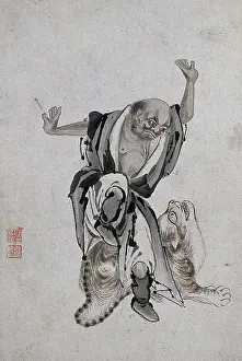 Folk Life Prints: A Chinese man with a giant cat, (between 1800 and 1899?). Creator: Unknown