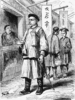 Street Vendor Collection: Chinese Man Selling the 'Pekin Gazette'. c1891. Creator: James Grant