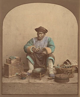 Artisan Gallery: [Chinese Man Sitting with Tools], 1870s. Creator: Unknown
