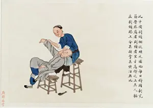 Pei Qun Prints: Chinese medicine: a practitioner massages a patient's shoulder