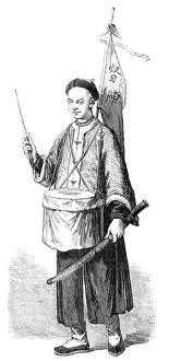 Chinese Military Standard-bearer - from a drawing by a Chinese artist, 1857. Creator: Unknown