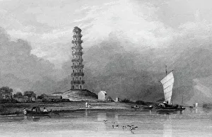 Guangzhou China Prints: Chinese Pagodah, - Between Canton & Whampoa