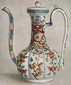 Edward F Prints: Chinese Porcelain Ewer with Five-Colour Decoration. Period of Wan Li, 1573-1619, (1928)