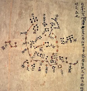 Section Prints: Chinese scroll map depicting the night sky seen from northern hemisphere